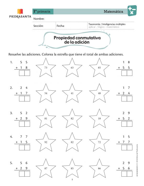 Propiedad conmutativa de la adición