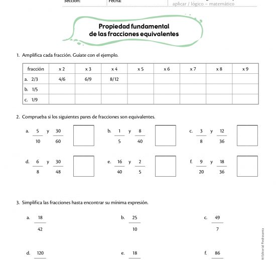 "Propiedad fundamental  de las fracciones equivalentes"