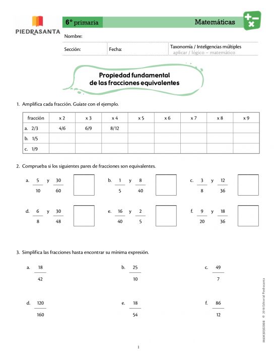 "Propiedad fundamental  de las fracciones equivalentes"