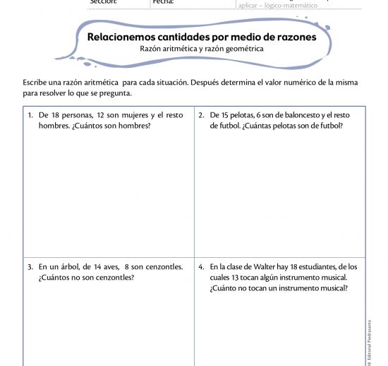 Relacionemos cantidades por medio de razones