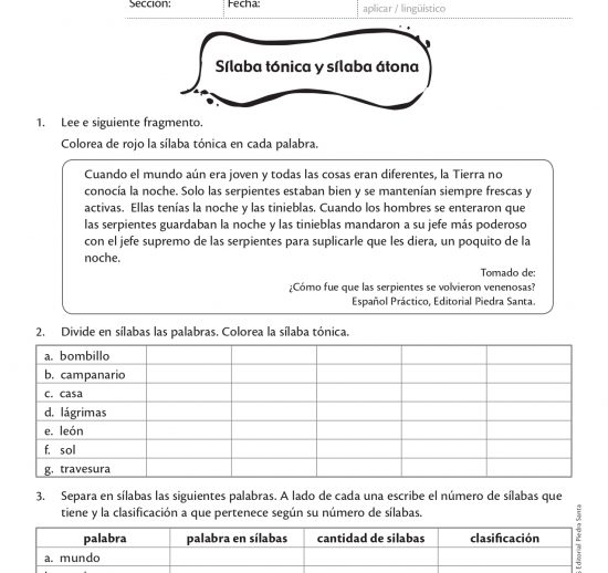 Sílaba tónica y átona