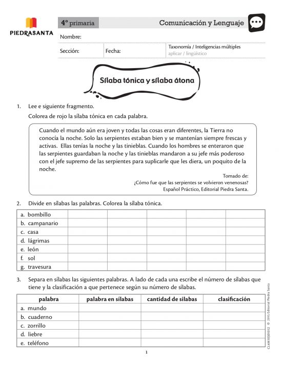 Sílaba tónica y átona