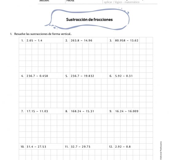 Sustracción de fracciones