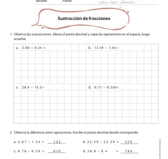 Sustracción de fracciones