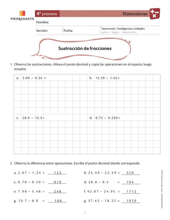 Sustracción de fracciones
