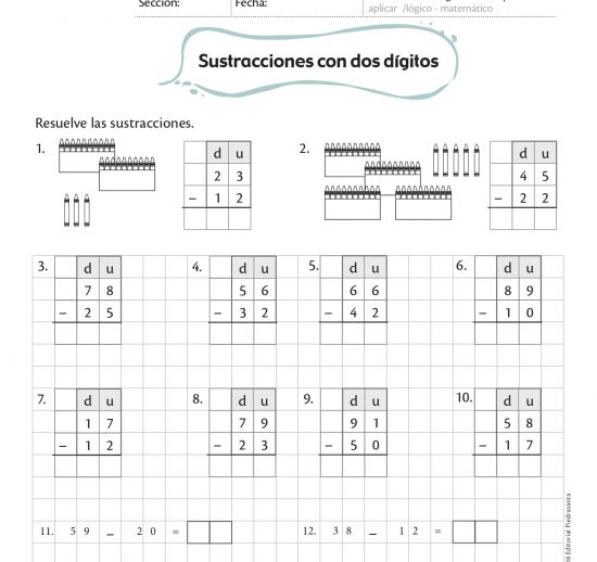 Sustracciones de dos dígitos