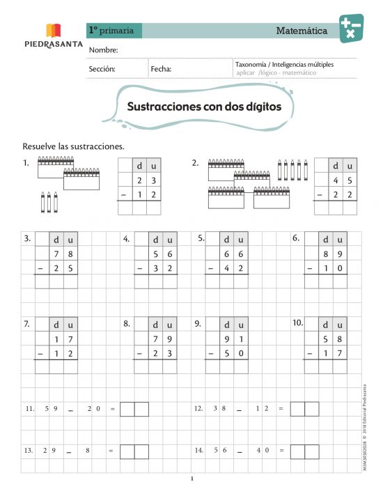 Sustracciones de dos dígitos