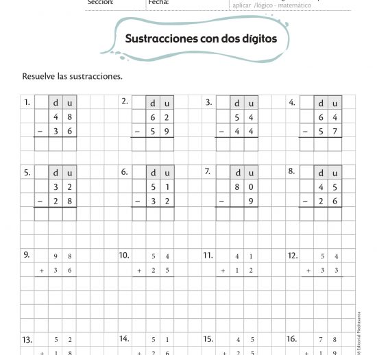 Sustracciones de dos dígitos