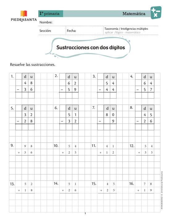 Sustracciones de dos dígitos