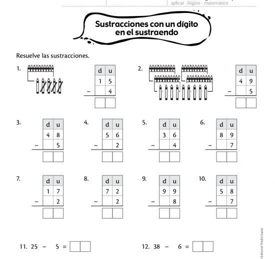 Sustracciones de un dígito en el sustraendo