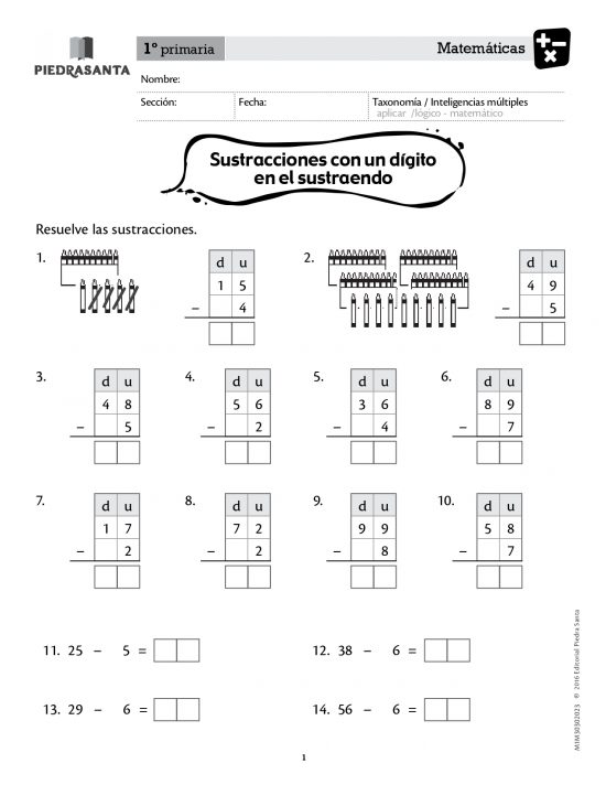 Sustracciones de un dígito en el sustraendo