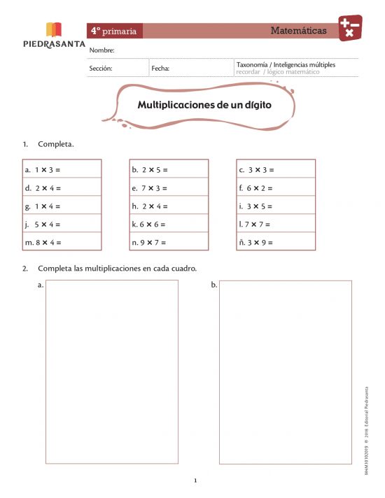 Multiplicaciones de un dígito